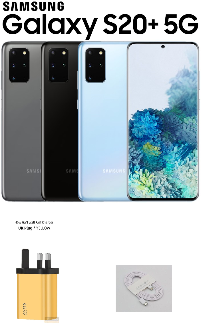 Galaxy S20+ Plus 5G ,128GB  + 8GB ,64MP ,6.7inches AMOLED Screen, Grade (A)  SPOTLESS, Unlocked + FREE 45W SUPER FAST CHARGER