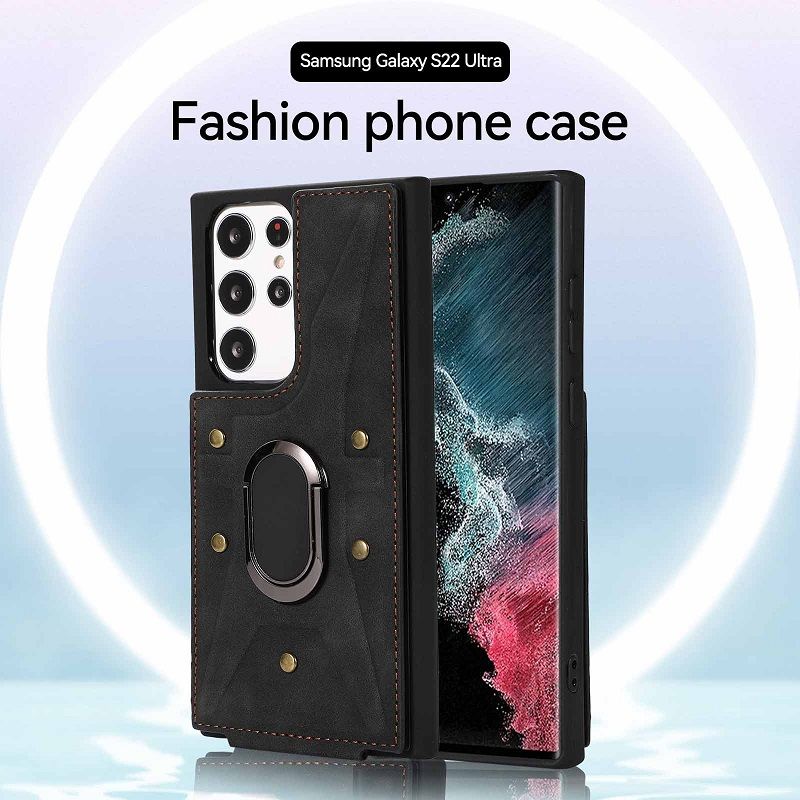 Leather Cover for Samsung Galaxy S23 S22 S21 S20 Ultra A13 A53 A14 A54 A34 Armour Finger Ring Buckle Doka Leather Case