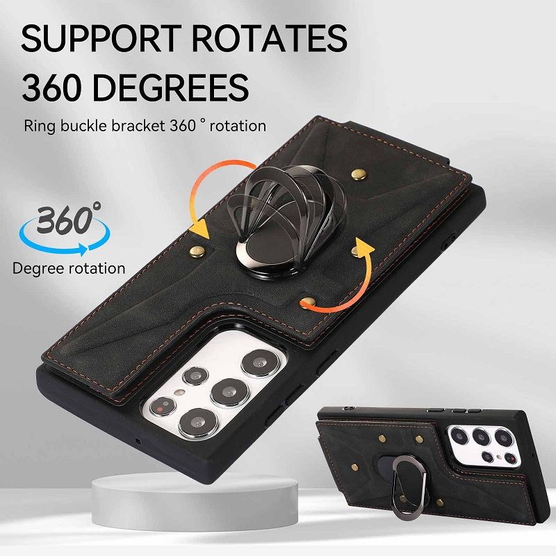 Leather Cover for Samsung Galaxy S23 S22 S21 S20 Ultra A13 A53 A14 A54 A34 Armour Finger Ring Buckle Doka Leather Case