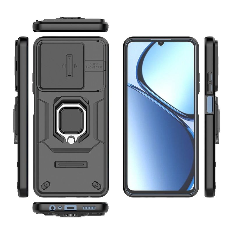 With Sliding Camera Lens Cover For OPPO Realme C63/Realme C61 Kickstand Shockproof Cover