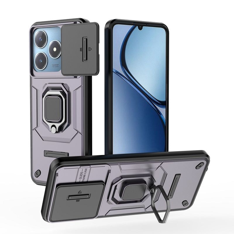 With Sliding Camera Lens Cover For OPPO Realme C63/Realme C61 Kickstand Shockproof Cover