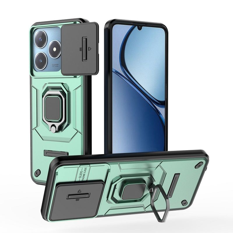 With Sliding Camera Lens Cover For OPPO Realme C63/Realme C61 Kickstand Shockproof Cover