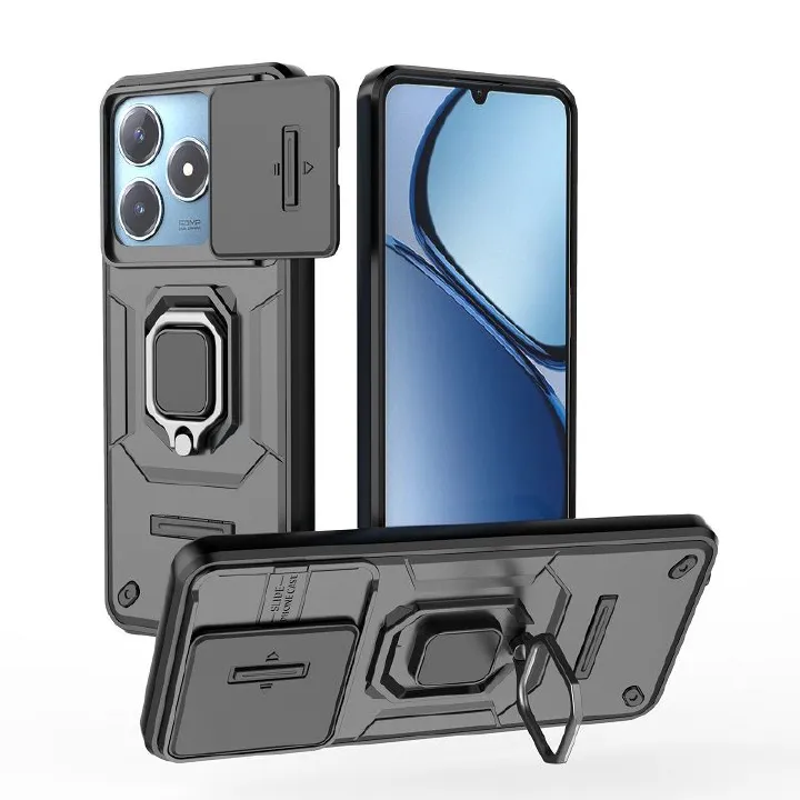 With Sliding Camera Lens Cover For OPPO Realme C63/Realme C61 Kickstand Shockproof Cover