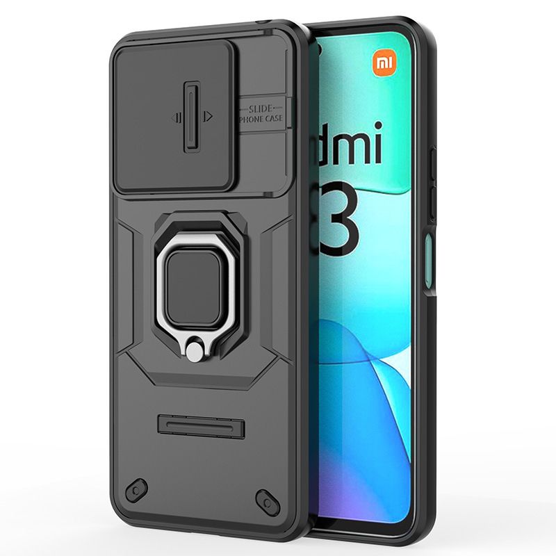 With Sliding Camera Lens Cover For Xiaomi Redmi 13 4G/Xiaomi Poco M6 4G/Xiaomi Redmi Note 13R 5G Kickstand Shockproof Cover