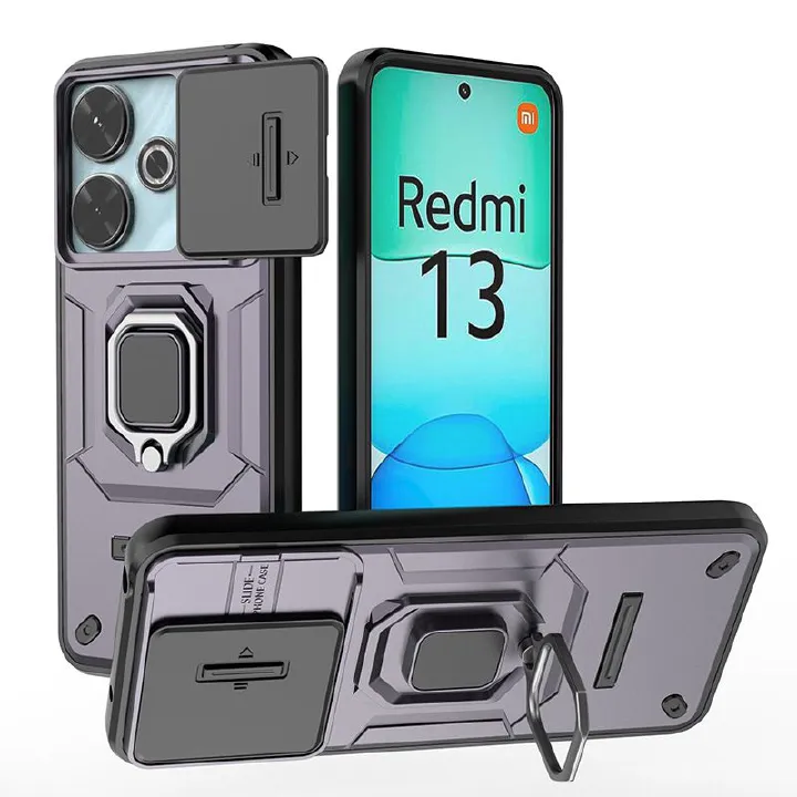 With Sliding Camera Lens Cover For Xiaomi Redmi 13 4G/Xiaomi Poco M6 4G/Xiaomi Redmi Note 13R 5G Kickstand Shockproof Cover