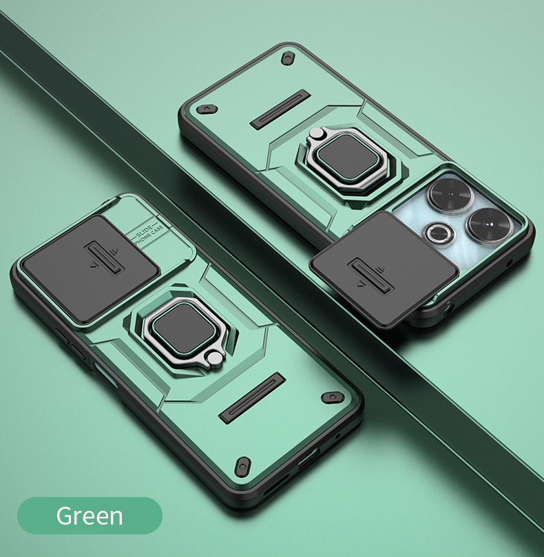 With Sliding Camera Lens Cover For Xiaomi Redmi 13 4G/Xiaomi Poco M6 4G/Xiaomi Redmi Note 13R 5G Kickstand Shockproof Cover