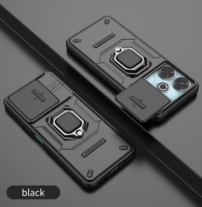 With Sliding Camera Lens Cover For Xiaomi Redmi 13 4G/Xiaomi Poco M6 4G/Xiaomi Redmi Note 13R 5G Kickstand Shockproof Cover