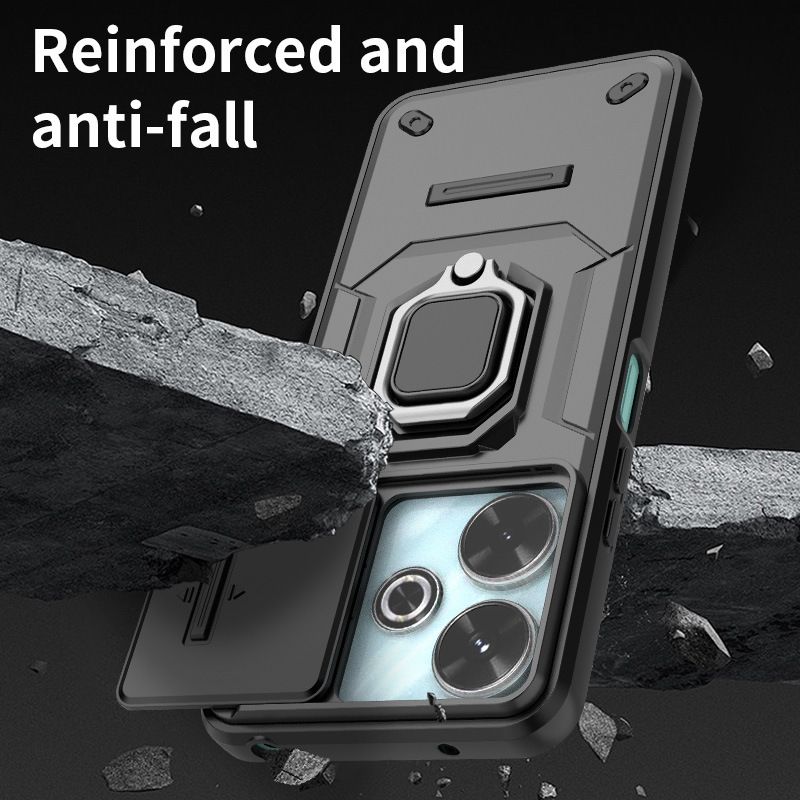 With Sliding Camera Lens Cover For Xiaomi Redmi 13 4G/Xiaomi Poco M6 4G/Xiaomi Redmi Note 13R 5G Kickstand Shockproof Cover