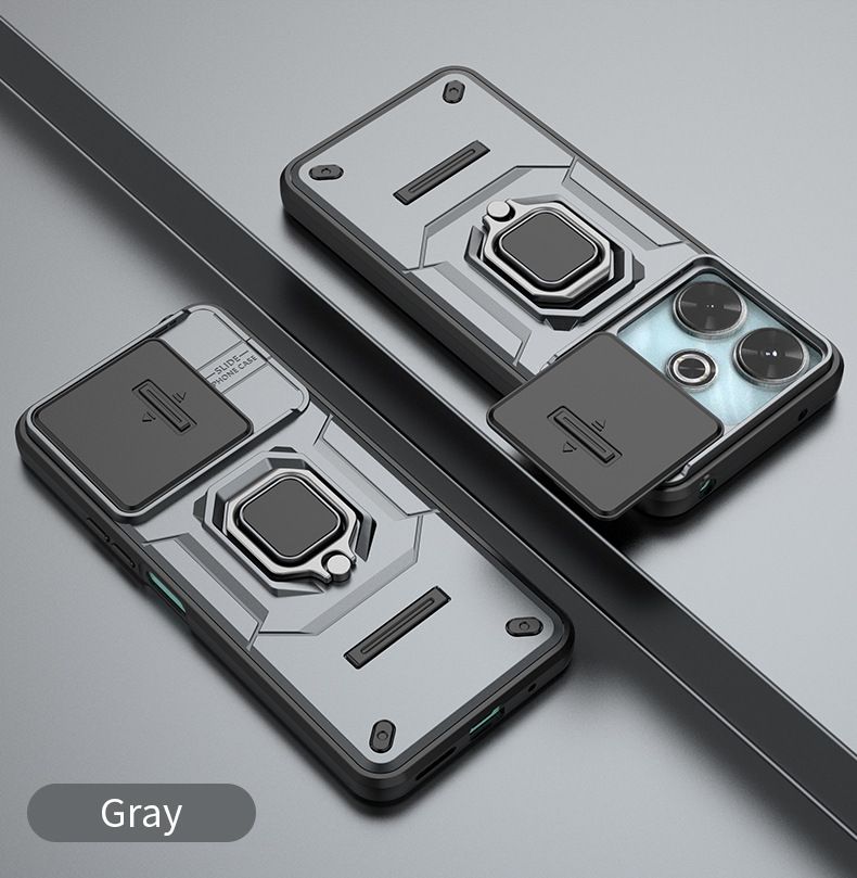 With Sliding Camera Lens Cover For Xiaomi Redmi 13 4G/Xiaomi Poco M6 4G/Xiaomi Redmi Note 13R 5G Kickstand Shockproof Cover