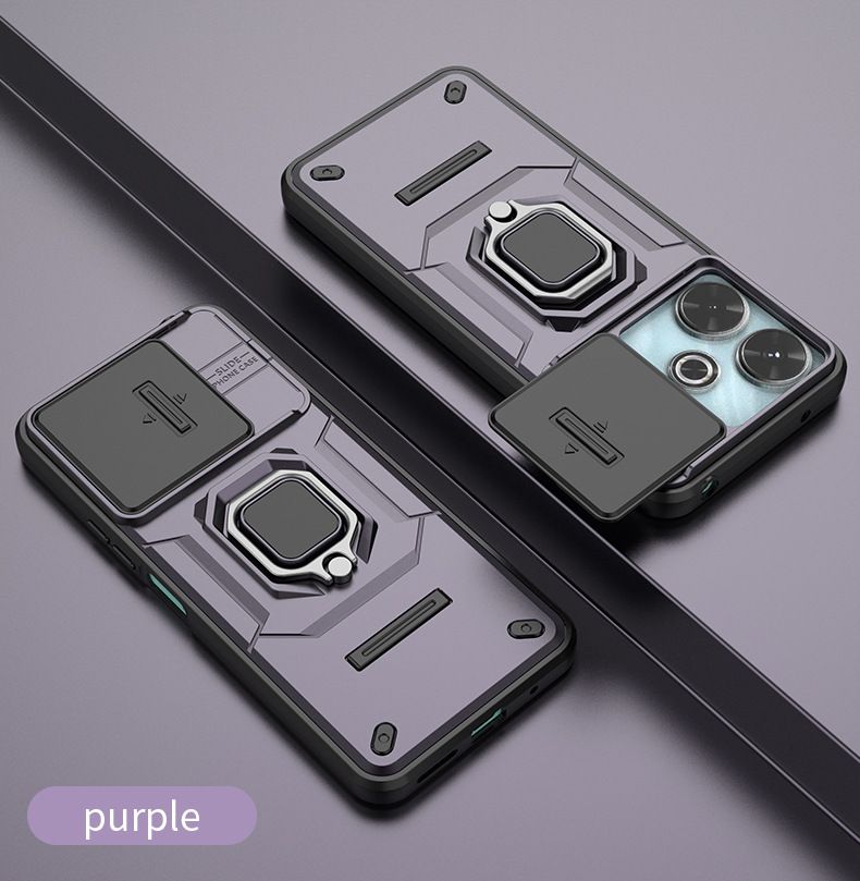 With Sliding Camera Lens Cover For Xiaomi Redmi 13 4G/Xiaomi Poco M6 4G/Xiaomi Redmi Note 13R 5G Kickstand Shockproof Cover