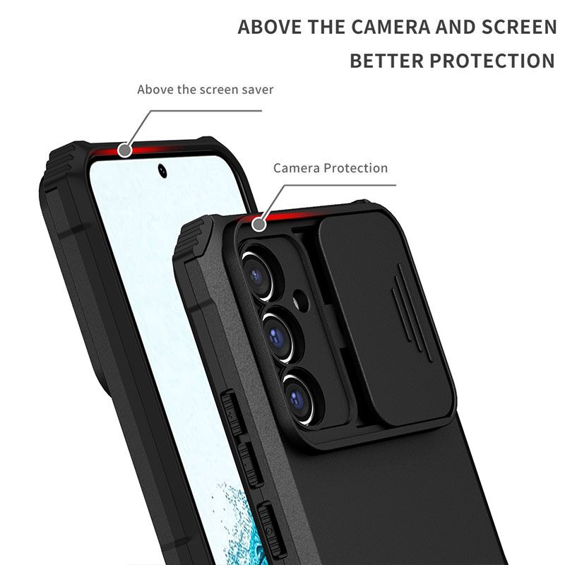 Luxury Slide Camera Lens Case For Samsung Galaxy A56 A36 A26 A16 A06 A55 A35 A25 A15 A05S A05 A54 A34 A24 A14 A04S A04E A04 M23 F23 M32 A73 A53 A33 A23 A13 Kickstand Shockproof Cover