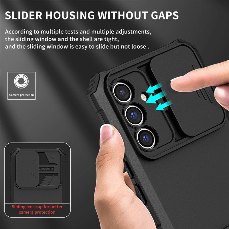 Luxury Slide Camera Lens Case For Samsung Galaxy A56 A36 A26 A16 A06 A55 A35 A25 A15 A05S A05 A54 A34 A24 A14 A04S A04E A04 M23 F23 M32 A73 A53 A33 A23 A13 Kickstand Shockproof Cover