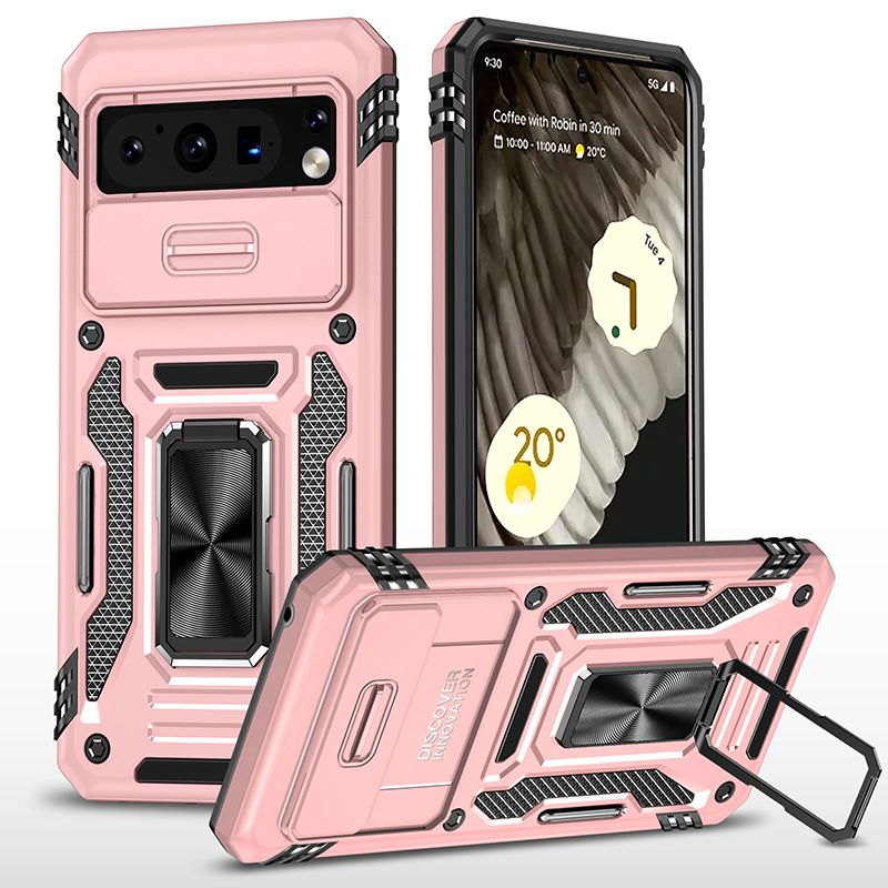 With Sliding Camera Lens Case For Google Pixel 9 Pro XL 9 8 7 Pro 8A 7A Kickstand Shockproof Cover