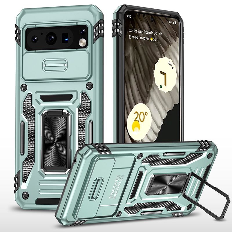 With Sliding Camera Lens Case For Google Pixel 9 Pro XL 9 8 7 Pro 8A 7A Kickstand Shockproof Cover