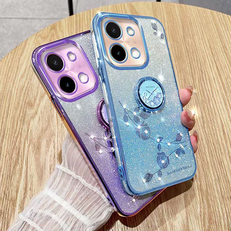 Luxury Rhinestone Glitter Floral Plating Transparent Cover For Vivo Y28 -4G Fall Protection Cover