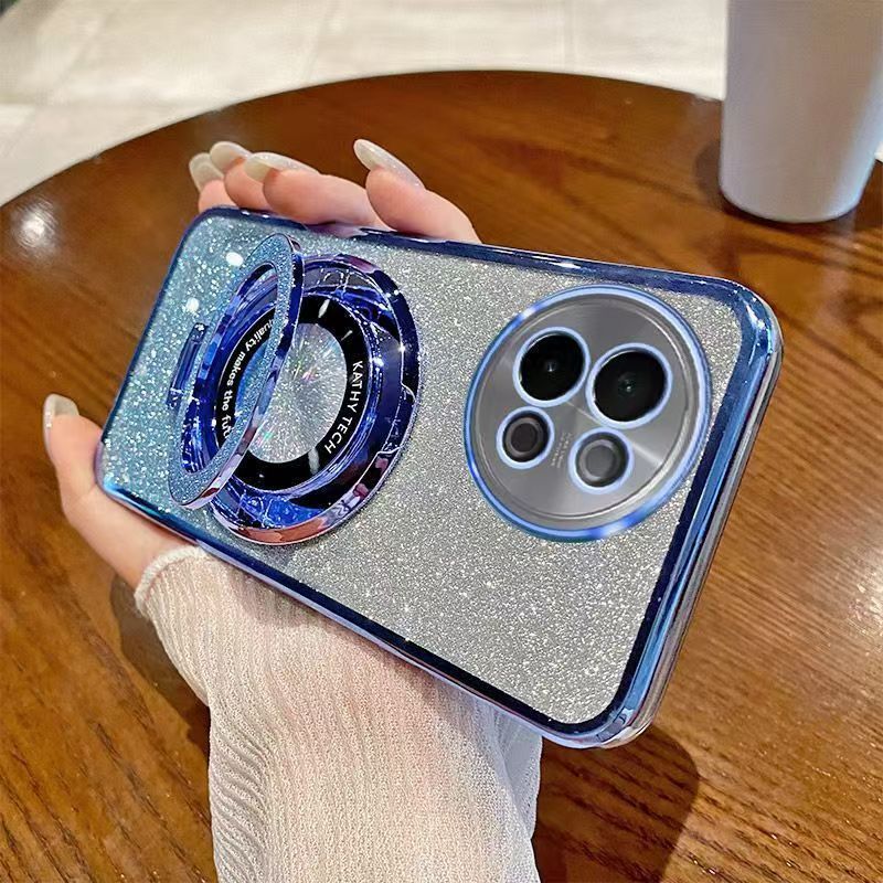 Luxury Transparent Glitter Powder Protective Cover For Vivo Y28 -4G Magnetic Support Phone Case