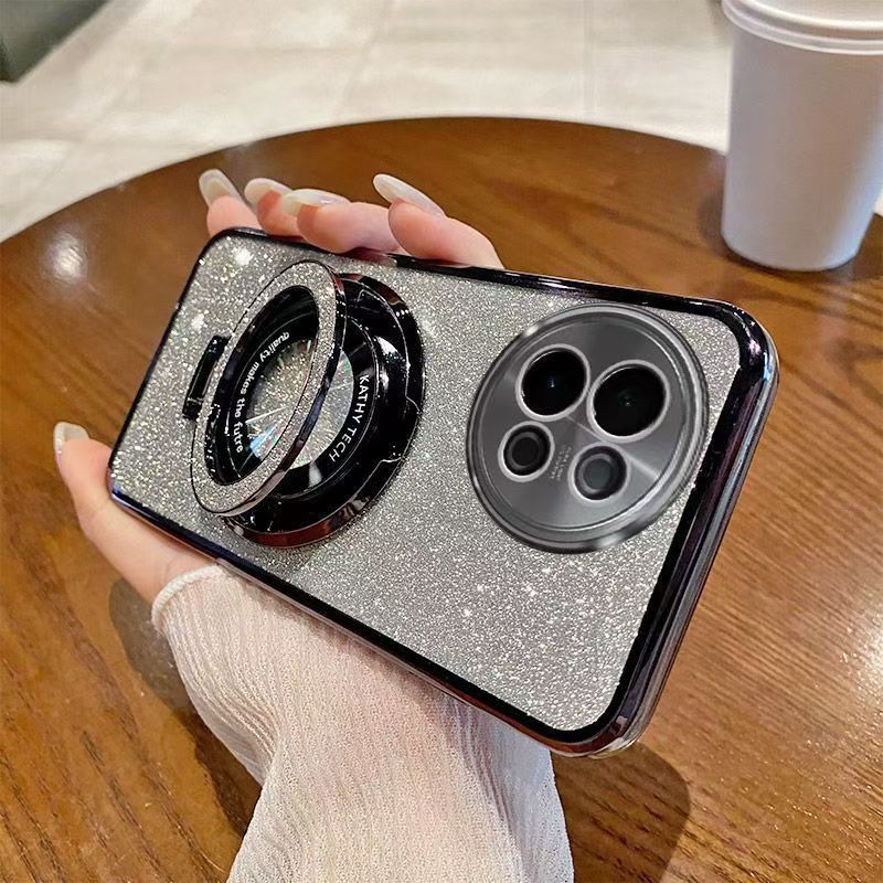 Luxury Transparent Glitter Powder Protective Cover For Vivo Y28 -4G Magnetic Support Phone Case