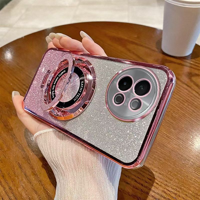 Luxury Transparent Glitter Powder Protective Cover For Vivo Y28 -4G Magnetic Support Phone Case