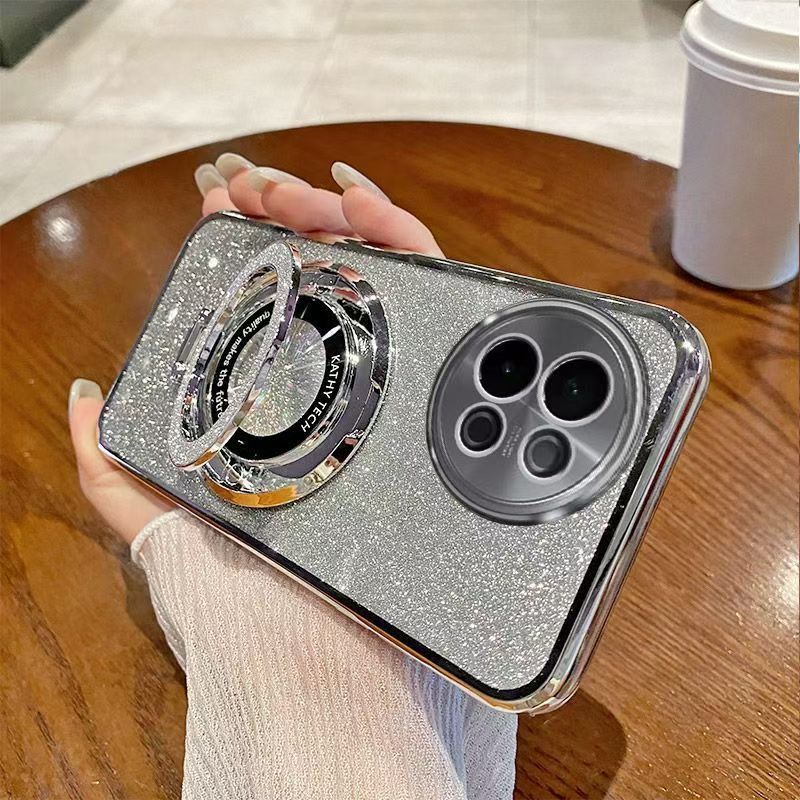 Luxury Transparent Glitter Powder Protective Cover For Vivo Y28 -4G Magnetic Support Phone Case