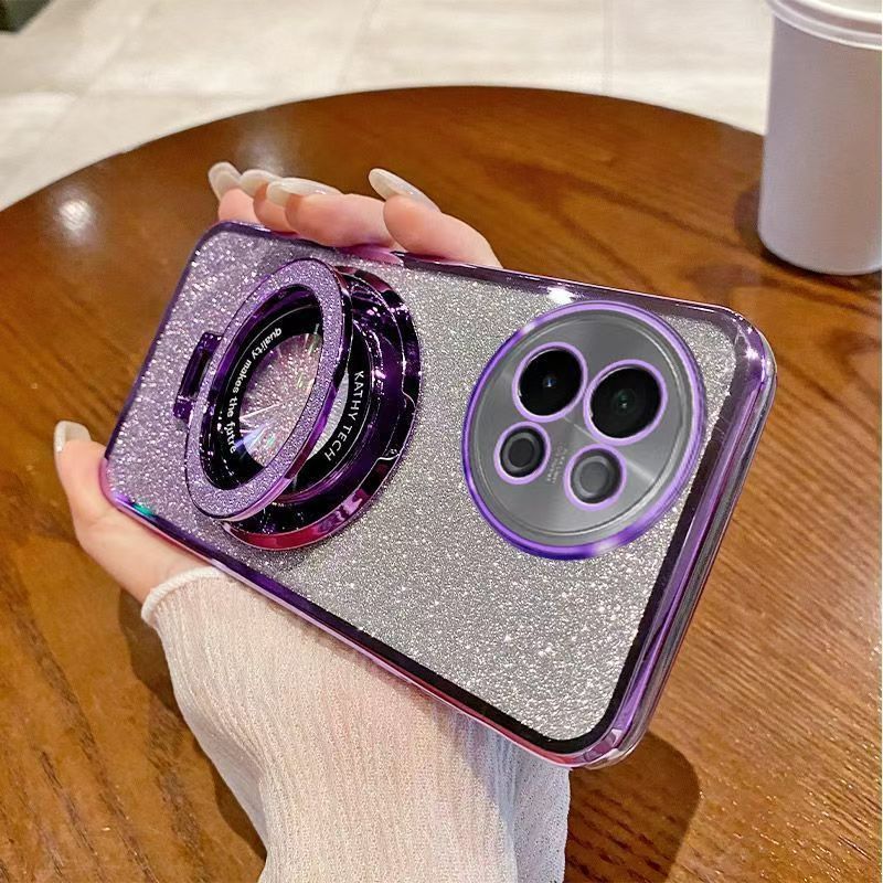 Luxury Transparent Glitter Powder Protective Cover For Vivo Y28 -4G Magnetic Support Phone Case