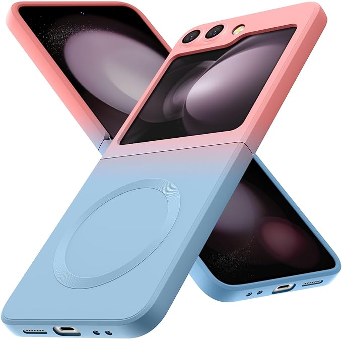Magnetic Two Color Ultra Thin Folding Phone Case For Samsung Galaxy Z Flip 6,Flip 5, Flip 4,Flip 3 Fashion Silicone Soft Shell Cover
