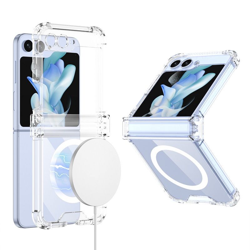 Magnetic Transparent Ultra-Thin Folding Air Bag Phone Case for Samsung Galaxy Z Flip6/ Flip5 5G, Hinge Anti-Fall Protective Cover