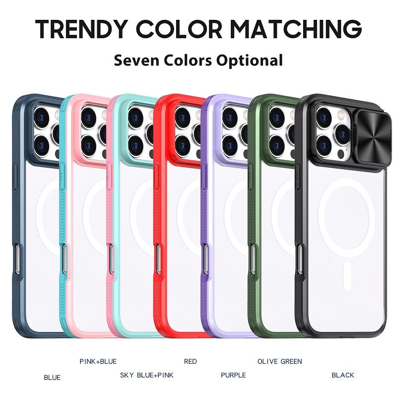 Luxury Slide Camera Lens Case For iPhone 16 15 14 Plus 16 15 14 13 12 11 Pro Max Magnetic Transparent Shockproof Protective Cover