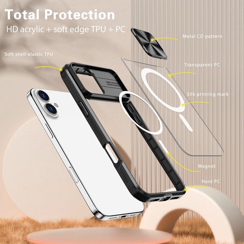Luxury Slide Camera Lens Case For iPhone 16 15 14 Plus 16 15 14 13 12 11 Pro Max Magnetic Transparent Shockproof Protective Cover