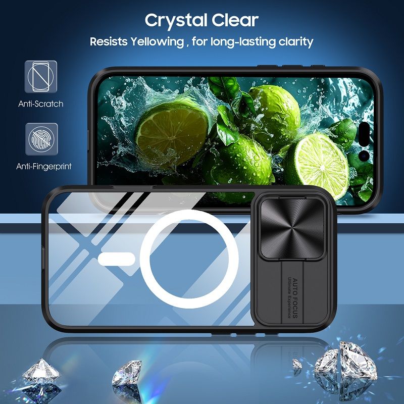 Luxury Slide Camera Lens Case For iPhone 16 15 14 Plus 16 15 14 13 12 11 Pro Max Magnetic Transparent Shockproof Protective Cover