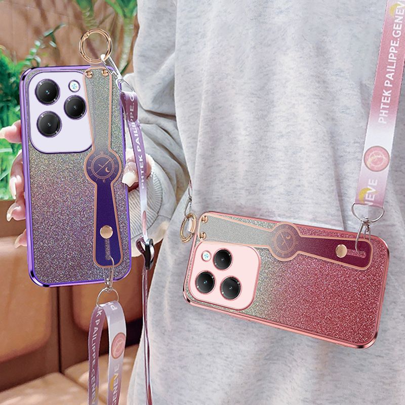 New - Wrist Strap Rope Transparent With Glitter Paper 2 in 1 Phone Case For Infinix Note 40 30 Pro 30i  30 VIP Smart 8 7 6 5 Hot 40 30 30i 30 Play Tecno Spark 10C 10 Pro Core Protective Back Cover