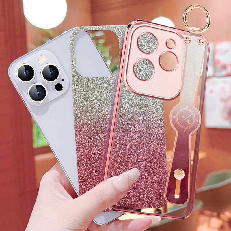 New - Wrist Strap Rope Transparent With Glitter Paper 2 in 1 Phone Case For Infinix Note 40 30 Pro 30i  30 VIP Smart 8 7 6 5 Hot 40 30 30i 30 Play Tecno Spark 10C 10 Pro Core Protective Back Cover
