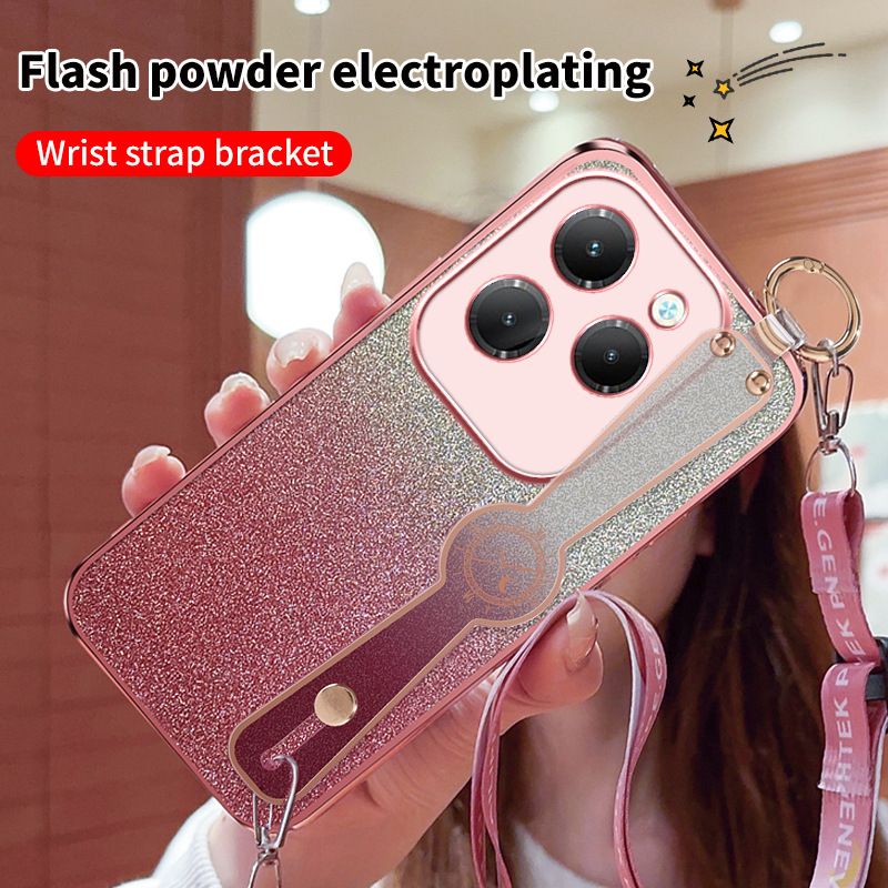 New - Wrist Strap Rope Transparent With Glitter Paper 2 in 1 Phone Case For Infinix Note 40 30 Pro 30i  30 VIP Smart 8 7 6 5 Hot 40 30 30i 30 Play Tecno Spark 10C 10 Pro Core Protective Back Cover