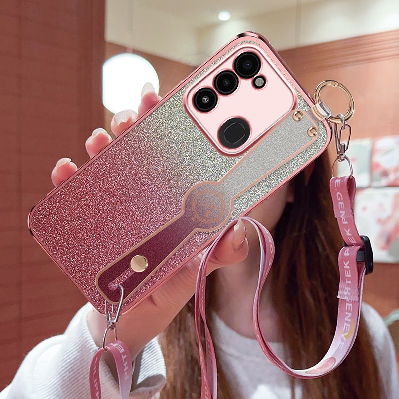 New - Wrist Strap Rope Transparent With Glitter Paper 2 in 1 Phone Case For Infinix Note 40 30 Pro 30i  30 VIP Smart 8 7 6 5 Hot 40 30 30i 30 Play Tecno Spark 10C 10 Pro Core Protective Back Cover