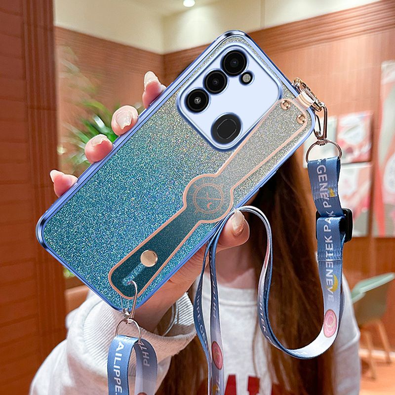 New - Wrist Strap Rope Transparent With Glitter Paper 2 in 1 Phone Case For Infinix Note 40 30 Pro 30i  30 VIP Smart 8 7 6 5 Hot 40 30 30i 30 Play Tecno Spark 10C 10 Pro Core Protective Back Cover