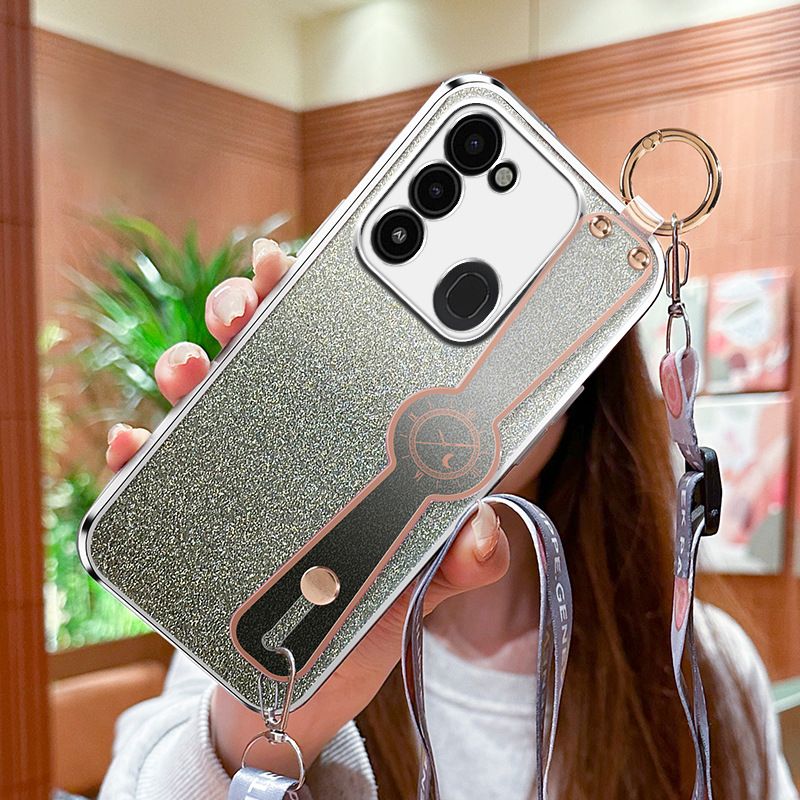 New - Wrist Strap Rope Transparent With Glitter Paper 2 in 1 Phone Case For Infinix Note 40 30 Pro 30i  30 VIP Smart 8 7 6 5 Hot 40 30 30i 30 Play Tecno Spark 10C 10 Pro Core Protective Back Cover
