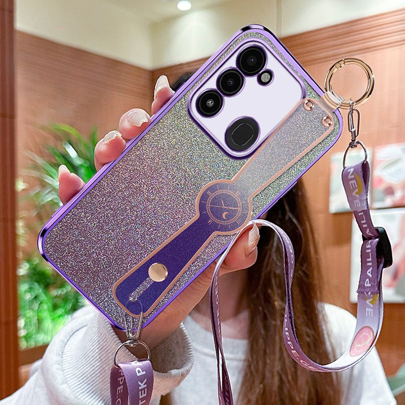 New - Wrist Strap Rope Transparent With Glitter Paper 2 in 1 Phone Case For Infinix Note 40 30 Pro 30i  30 VIP Smart 8 7 6 5 Hot 40 30 30i 30 Play Tecno Spark 10C 10 Pro Core Protective Back Cover