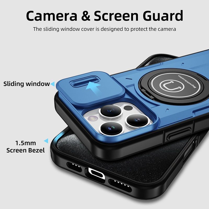 New - Luxury Slide Camera Lens Case For iPhone 16 Pro 15 Plus 16 Plus 15 14 Pro 13 Pro 1 615 14 13 12 11 Pro Max Car mounted magnetic Kickstand Shockproof Cover