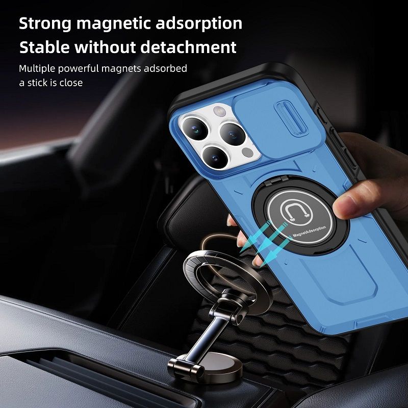 New - Luxury Slide Camera Lens Case For iPhone 16 Pro 15 Plus 16 Plus 15 14 Pro 13 Pro 1 615 14 13 12 11 Pro Max Car mounted magnetic Kickstand Shockproof Cover