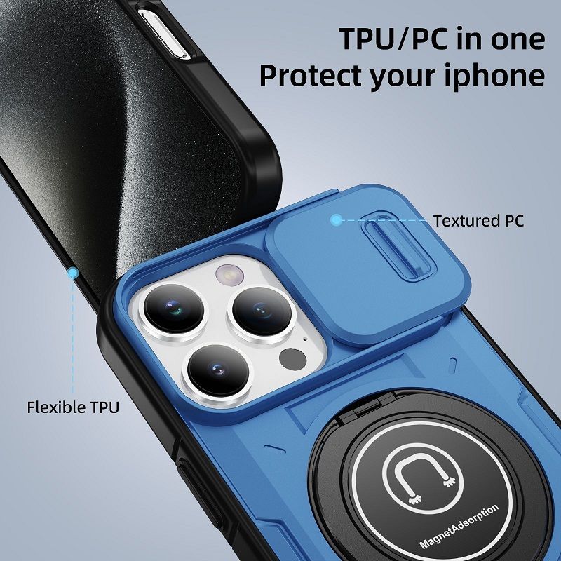 New - Luxury Slide Camera Lens Case For iPhone 16 Pro 15 Plus 16 Plus 15 14 Pro 13 Pro 1 615 14 13 12 11 Pro Max Car mounted magnetic Kickstand Shockproof Cover