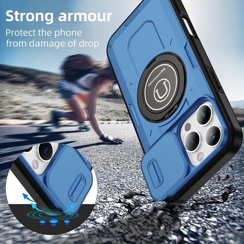 New - Luxury Slide Camera Lens Case For iPhone 16 Pro 15 Plus 16 Plus 15 14 Pro 13 Pro 1 615 14 13 12 11 Pro Max Car mounted magnetic Kickstand Shockproof Cover