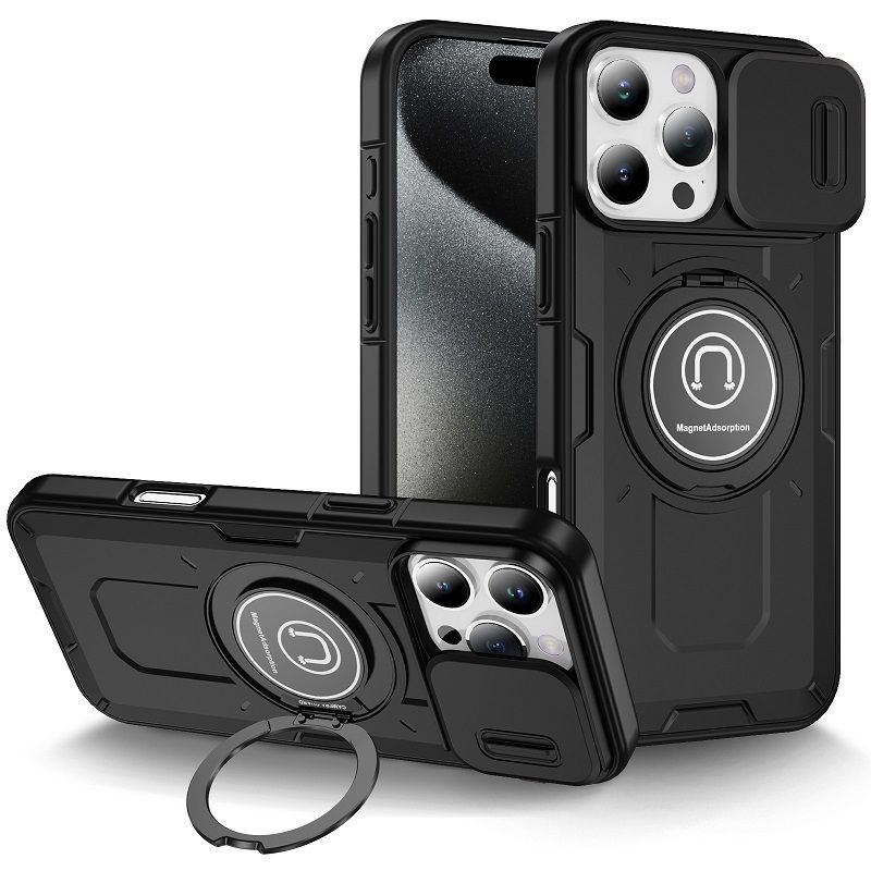 New - Luxury Slide Camera Lens Case For iPhone 16 Pro 15 Plus 16 Plus 15 14 Pro 13 Pro 1 615 14 13 12 11 Pro Max Car mounted magnetic Kickstand Shockproof Cover