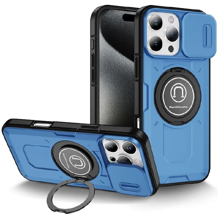 New - Luxury Slide Camera Lens Case For iPhone 16 Pro 15 Plus 16 Plus 15 14 Pro 13 Pro 1 615 14 13 12 11 Pro Max Car mounted magnetic Kickstand Shockproof Cover
