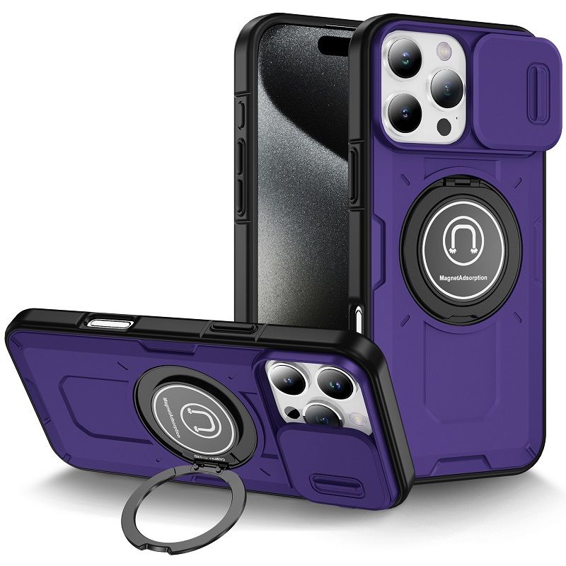 New - Luxury Slide Camera Lens Case For iPhone 16 Pro 15 Plus 16 Plus 15 14 Pro 13 Pro 1 615 14 13 12 11 Pro Max Car mounted magnetic Kickstand Shockproof Cover