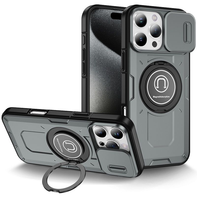 New - Luxury Slide Camera Lens Case For iPhone 16 Pro 15 Plus 16 Plus 15 14 Pro 13 Pro 1 615 14 13 12 11 Pro Max Car mounted magnetic Kickstand Shockproof Cover