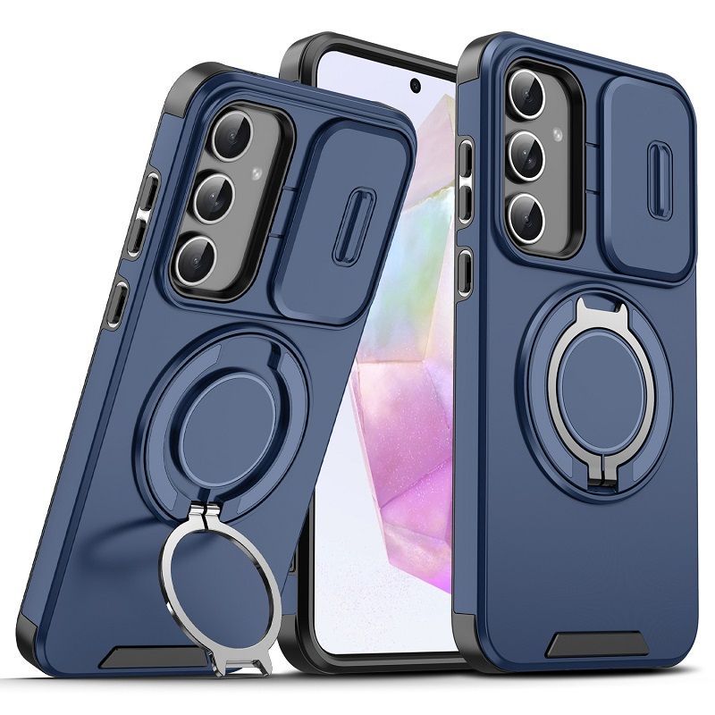 New - Luxury Slide Camera Lens Case For Samsung Galaxy A56 A36 A16 A06 A55 A35 A25 A15 A54 A14 A04S A23 A13 Car mounted magnetic Kickstand Shockproof Cover