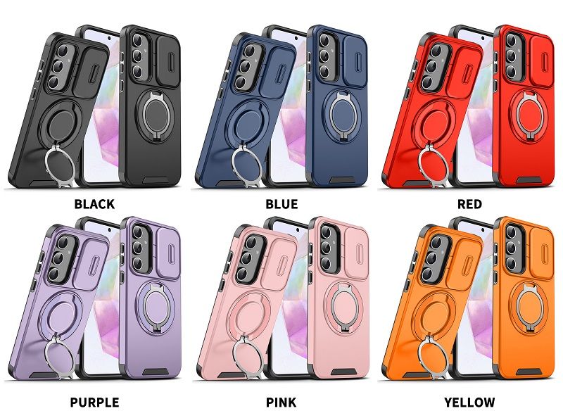New - Luxury Slide Camera Lens Case For Samsung Galaxy A56 A36 A16 A06 A55 A35 A25 A15 A54 A14 A04S A23 A13 Car mounted magnetic Kickstand Shockproof Cover