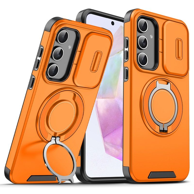 New - Luxury Slide Camera Lens Case For Samsung Galaxy A56 A36 A16 A06 A55 A35 A25 A15 A54 A14 A04S A23 A13 Car mounted magnetic Kickstand Shockproof Cover