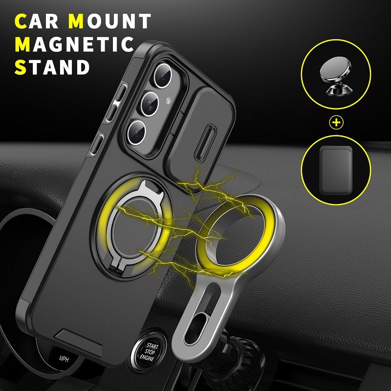 New - Luxury Slide Camera Lens Case For Samsung Galaxy A56 A36 A16 A06 A55 A35 A25 A15 A54 A14 A04S A23 A13 Car mounted magnetic Kickstand Shockproof Cover