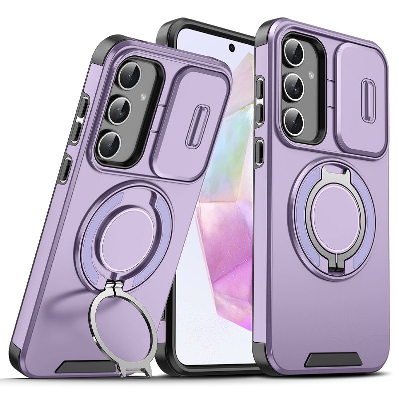 New - Luxury Slide Camera Lens Case For Samsung Galaxy A56 A36 A16 A06 A55 A35 A25 A15 A54 A14 A04S A23 A13 Car mounted magnetic Kickstand Shockproof Cover