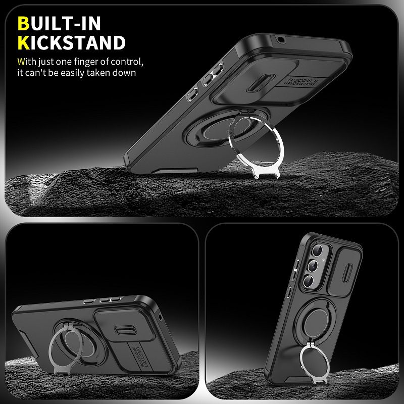 New - Luxury Slide Camera Lens Case For Samsung Galaxy A56 A36 A16 A06 A55 A35 A25 A15 A54 A14 A04S A23 A13 Car mounted magnetic Kickstand Shockproof Cover